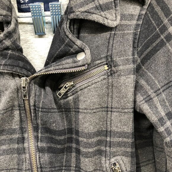 American Eagle Fleece Moto Jacket Womens S Gray Plaid Cotton Zip Up - Picture 6 of 12